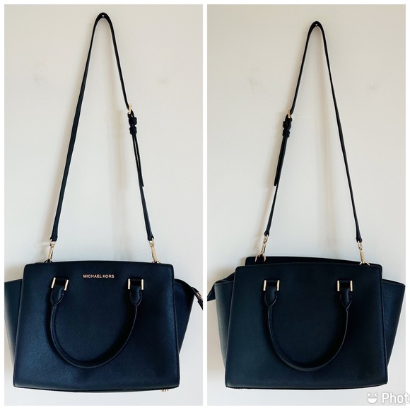 Michael Kors Selma Medium Top Zip Black Saffiano Leather Satchel Bag - Picture 5 of 16